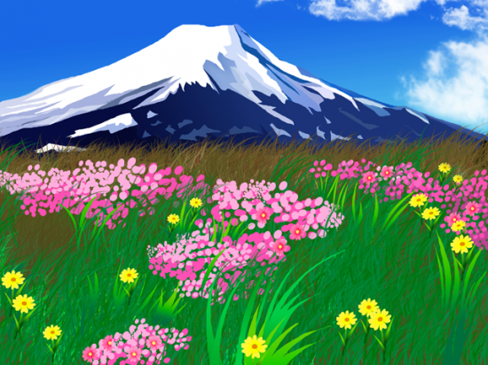 似顔絵用 無料背景 1個 1作品あたり 富士山 お花畑と共に 横version 似顔絵 ウェルカムボード専門店 ハピネスライクネス Happiness Likeness