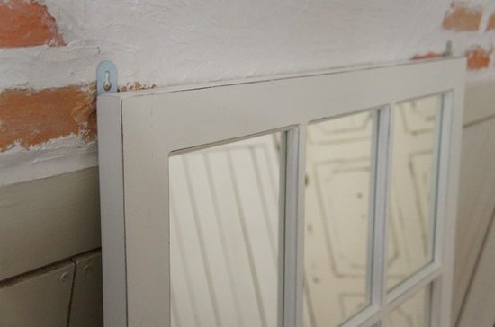 アンティーク調 木製窓枠 鏡 壁掛けミラー シャビー ホワイト 6枠