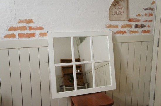 アンティーク調 木製窓枠 鏡 壁掛けミラー シャビー ホワイト 6枠