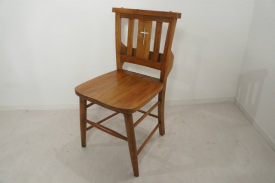 英国アンティーク調 チャーチチェア ボックス付 クロス マホガニー教会 椅子