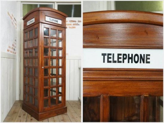 英国調 イギリス 電話ボックス型 大型シェルフ  棚 店舗什器 木目