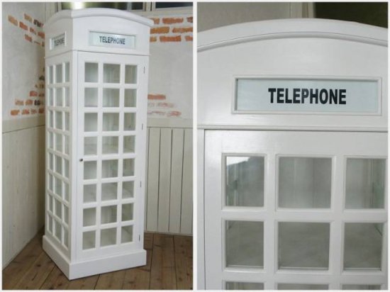 英国調 イギリス 電話ボックス型 大型シェルフ  棚 店舗什器 ホワイト