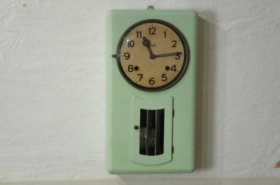 アンティーク レトロ Meiji 柱時計 掛時計 明治時計 ミントグリーン ペイント