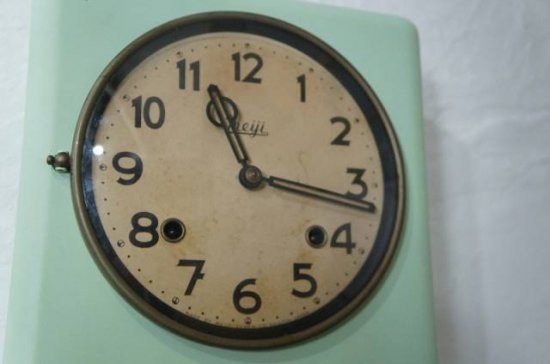 アンティーク レトロ Meiji 柱時計 掛時計 明治時計 ミントグリーン ペイント