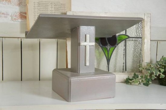 アンティーク調 キリスト教会 教壇 聖書置き台 メニュー台 十字架 グレー