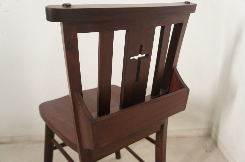 英国アンティーク調 チャーチチェア ボックス付 クロス マホガニー ダーク 教会 椅子