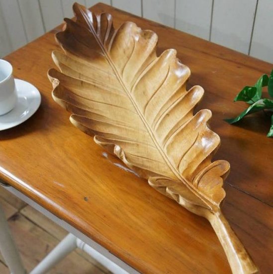 オリジナル ハンドメイド 葉っぱ型 サラダボウル 木製トレイ モンキーポッド 大型 70cm