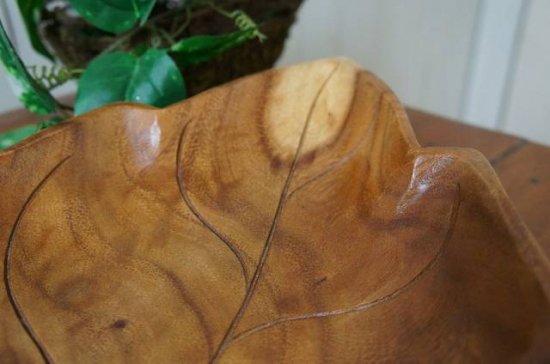 オリジナル ハンドメイド 葉っぱ型 サラダボウル 木製トレイ モンキーポッド 大型 54cm