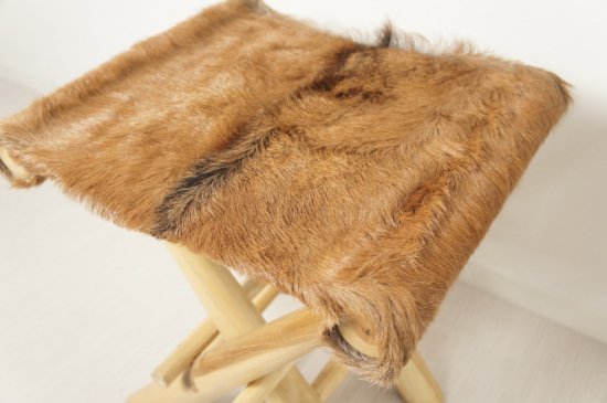 アンティーク調 ホールディングチェア 毛皮張 チーク ハラコ 折畳椅子 茶