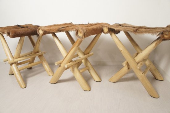 アンティーク調 ホールディングチェア 毛皮張 チーク ハラコ 折畳椅子 茶