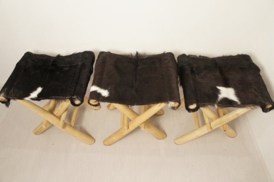 アンティーク調 ホールディングチェア 毛皮張 チーク ハラコ 折畳椅子 黒白MIX