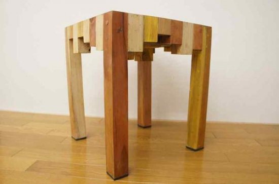 寄木ブロック スツール ナチュラル 椅子 銘木チーク 天然木 無垢