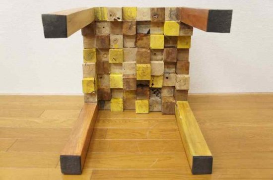 寄木ブロック スツール ナチュラル 椅子 銘木チーク 天然木 無垢