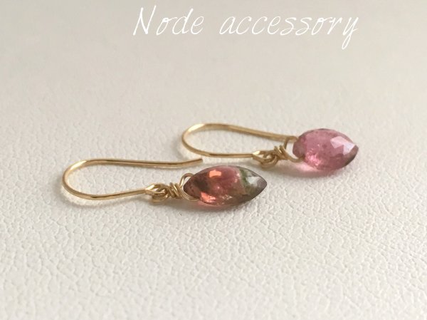 K18 ピンクトルマリン マーキスカットピアス Node アクセサリー