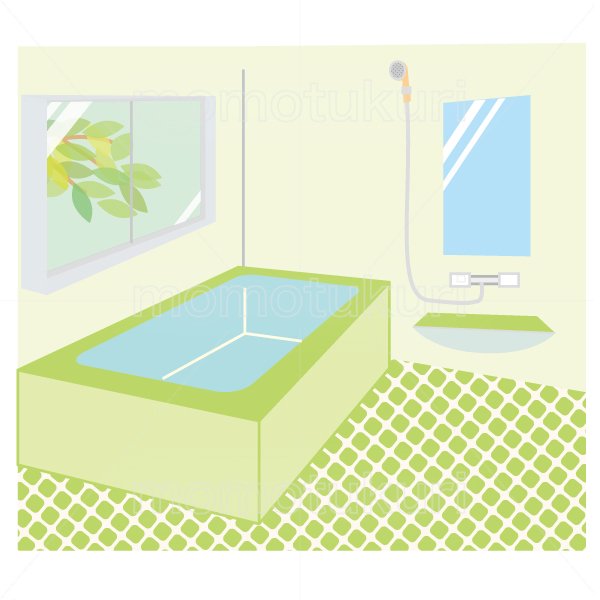 99円から390円素材sozai お風呂 浴室 シャワールーム バスルーム のイラスト 緑色 2