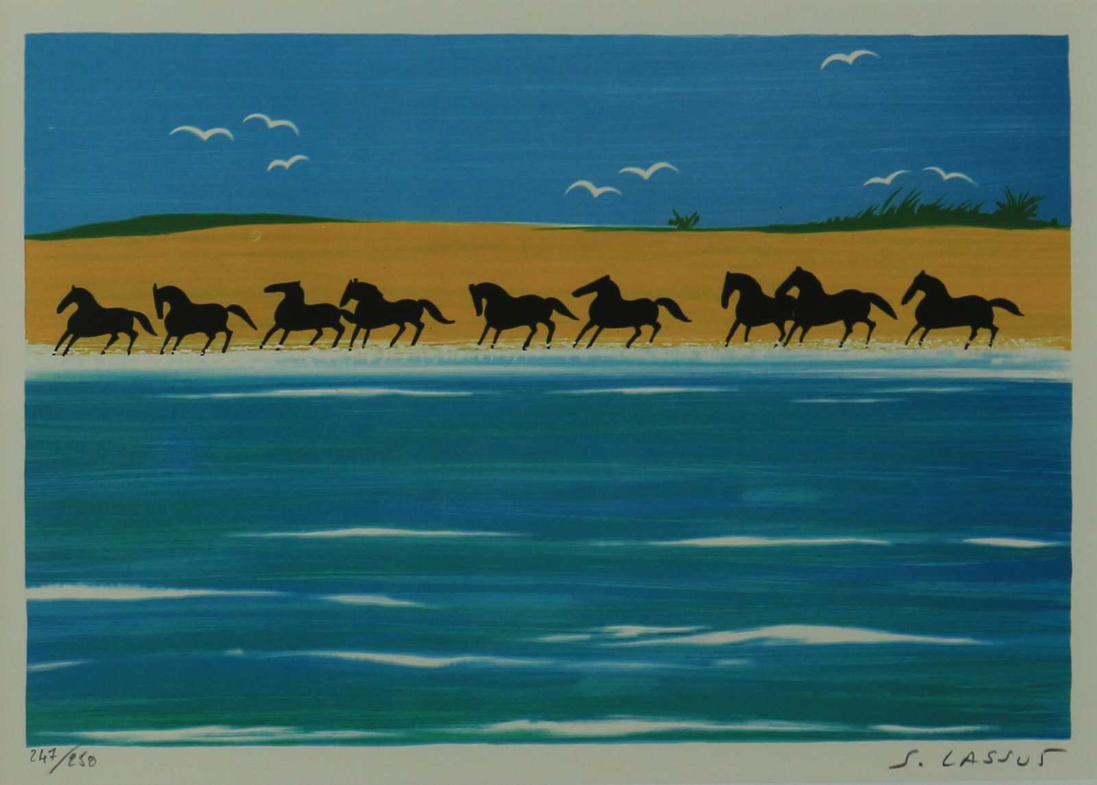 リトグラフ絵画「馬９頭」 - 絵画/タペストリ