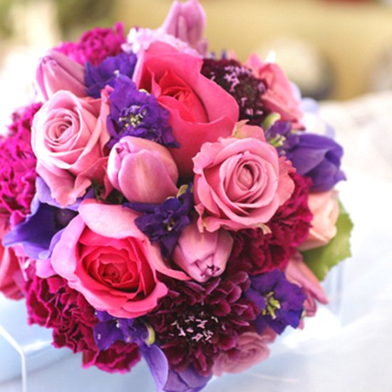 プリザ ピンクバラと紫小花のブーケ ブーケデコオンラインショップ ブーケ専門ショップ