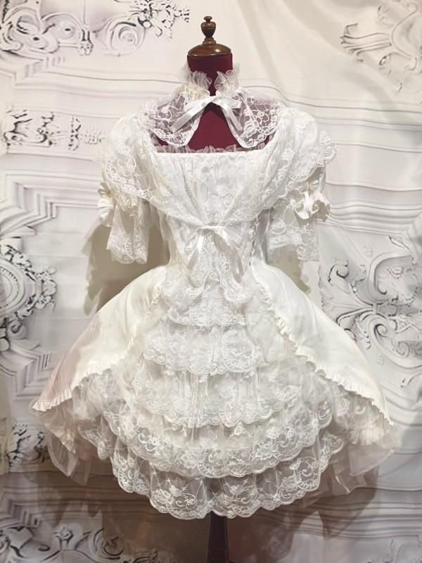 受注商品 レース衿付きボリュームドレスタックワンピース 白 白レース Marble Online Shop