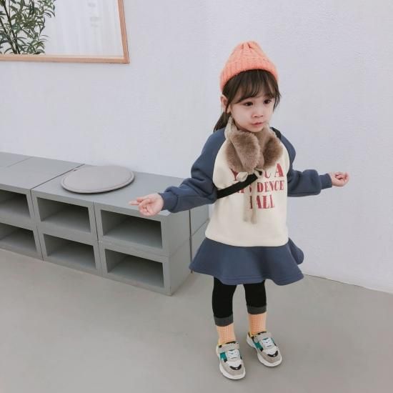 女の子プリント入りミニ丈長袖ワンピース 女の子 ブルー キッズ ワンピ キッズ ワンピース 女の子 キッズ ワンピース 長袖 Onlythebest オンリーザベスト プチプラドレス 格安韓国ドレス オルチャンドレス専門店 今なら 送料無料 キャンペーン中