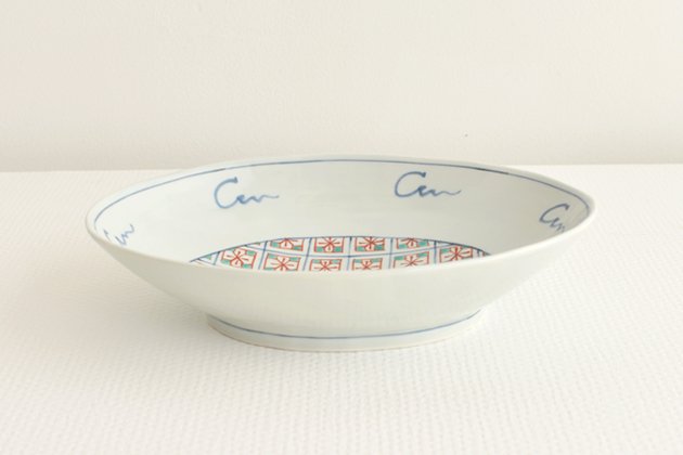 文三窯の錦花地紋楕円鉢