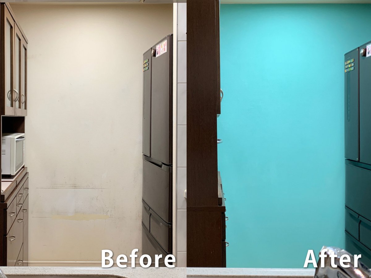 キッチンの壁を一面だけ塗り替えてお洒落に 塗り方 塗装diy事例から塗料を選べるサイト How To Paint