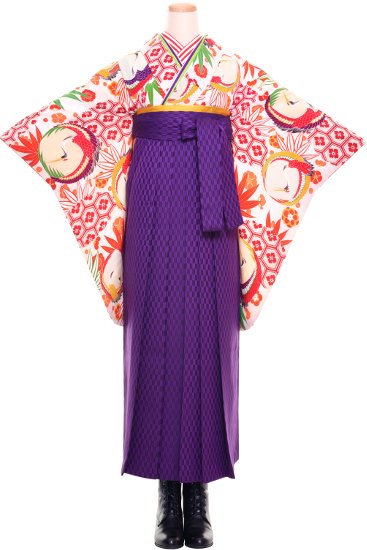 卒業式 アンティーク着物レンタル 紅白松竹梅鶴 Antique Kimono Colette