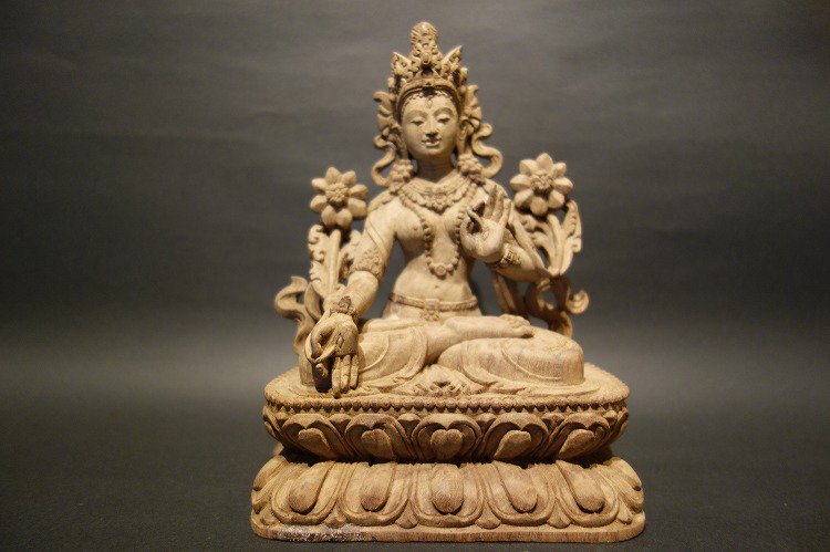 【仏像】白多羅菩薩（ホワイトターラ）木彫り 仏像21cm【送料無料】