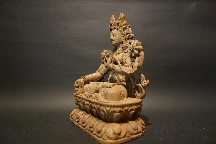 【仏像】白多羅菩薩（ホワイトターラ）木彫り 仏像 21cm【送料無料】