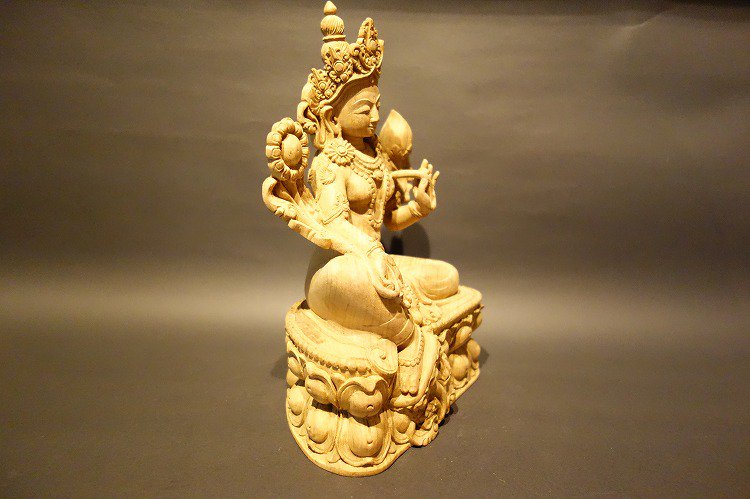【仏像】緑多羅菩薩（グリーンターラ）木彫り 仏像26cm【送料無料】