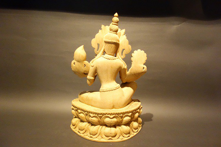 【仏像】緑多羅菩薩（グリーンターラ）木彫り 仏像  26cm【送料無料】