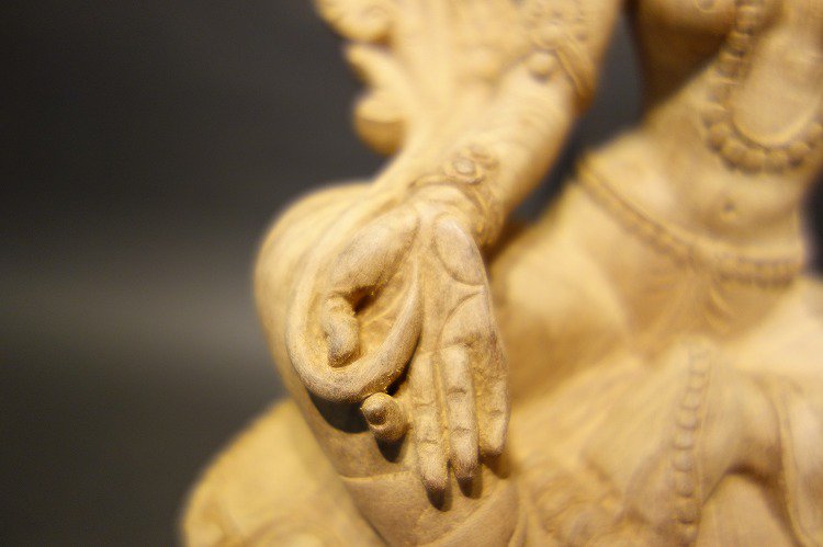 【仏像】緑多羅菩薩（グリーンターラ）木彫り 仏像  26cm【送料無料】