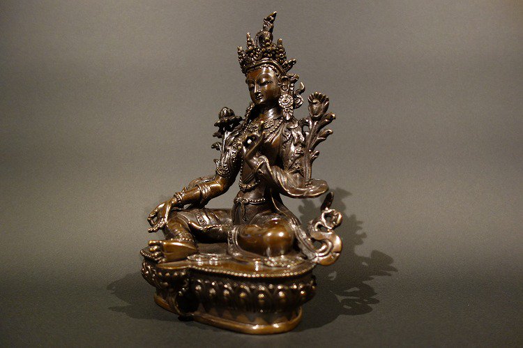 【仏像】緑多羅菩薩 （グリーンターラ） 銅製 22cm【送料無料】