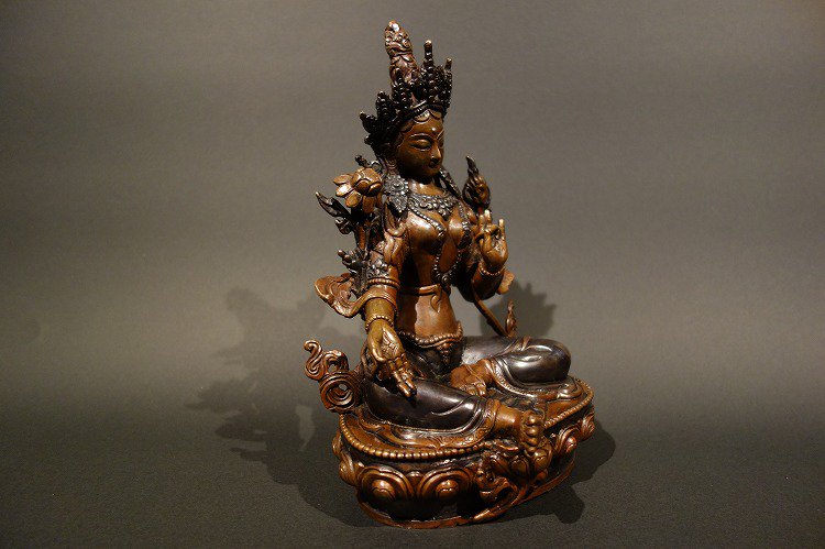 【仏像】緑多羅菩薩 （グリーンターラ） 銅製 22cm【送料無料】