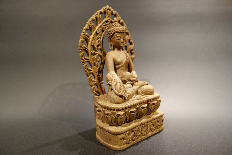 【仏像】薬師如来 木彫り仏像 20cm【送料無料】