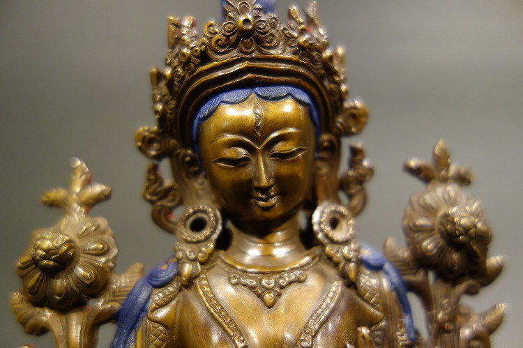 【仏像】緑多羅菩薩 （グリーンターラ） 彫金仕上げ 22cm【送料無料】