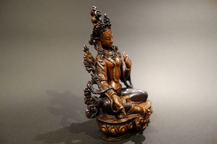 【仏像】緑多羅菩薩 （グリーンターラ） 銅製 13.5cm【送料無料】