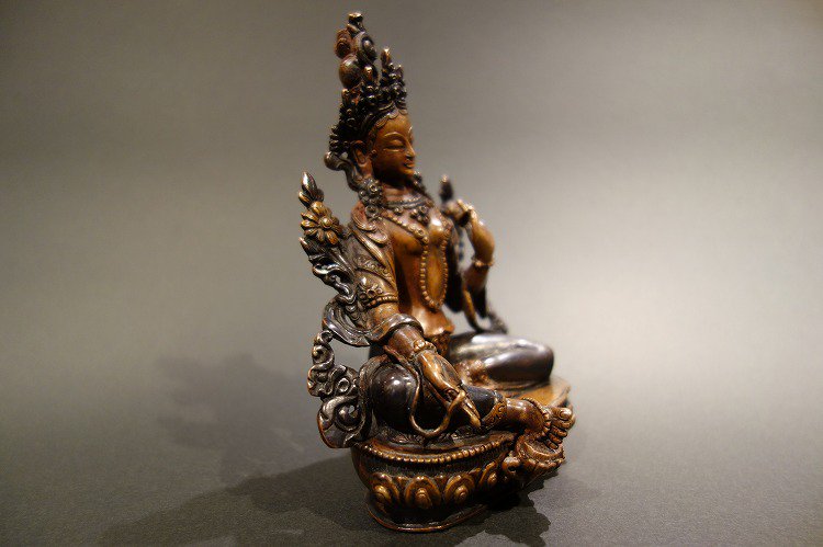 【仏像】緑多羅菩薩 （グリーンターラ） 銅製 13.5cm【送料無料】