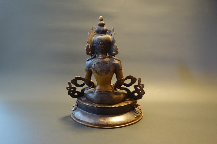 【仏像】阿弥陀如来（アミターバ・アミターユス） 菩薩形 銅製 22cm【送料無料】