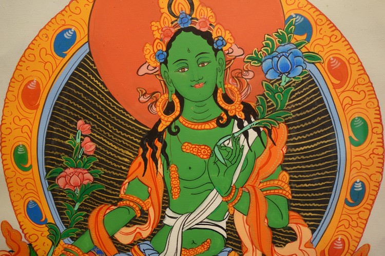 【仏画（タンカ）】緑多羅菩薩（グリーンターラ） 仏像 仏画