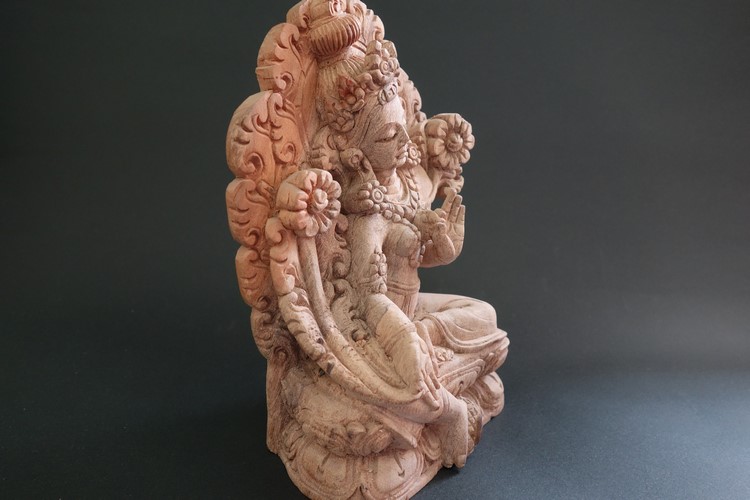 【仏像】緑多羅菩薩（グリーンターラ）木彫り仏像 18cm【送料無料】