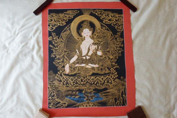 【仏画（タンカ）】白多羅菩薩（ホワイトターラ）仏像 仏画【送料無料】