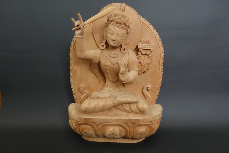 【仏像】文殊菩薩（妙吉祥菩薩）木彫り 仏像 28cm【送料無料】