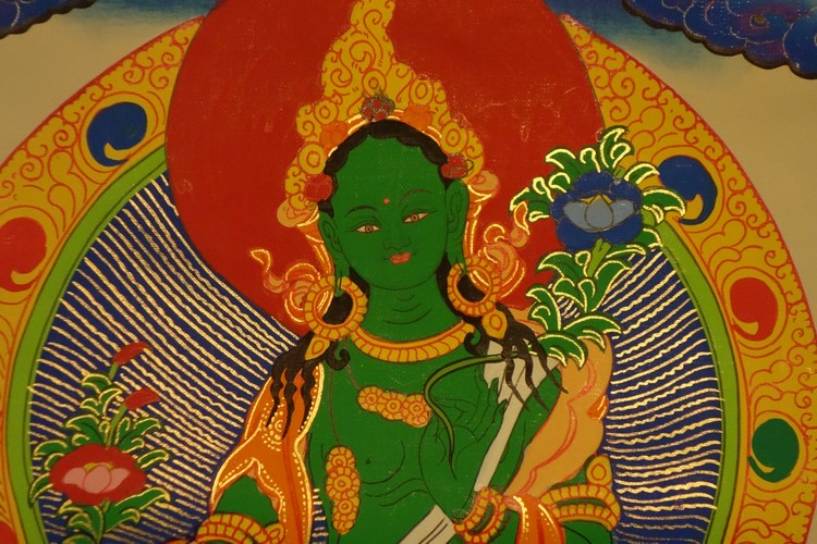 【仏画（タンカ）】緑多羅菩薩（グリーンターラ）  軸装 仏像 仏画【送料無料】