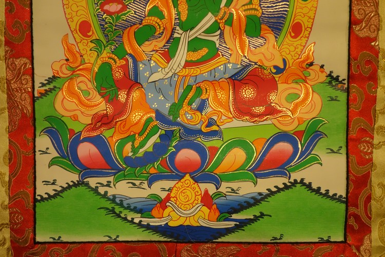 【仏画（タンカ）】緑多羅菩薩（グリーンターラ）  軸装 仏像 仏画【送料無料】