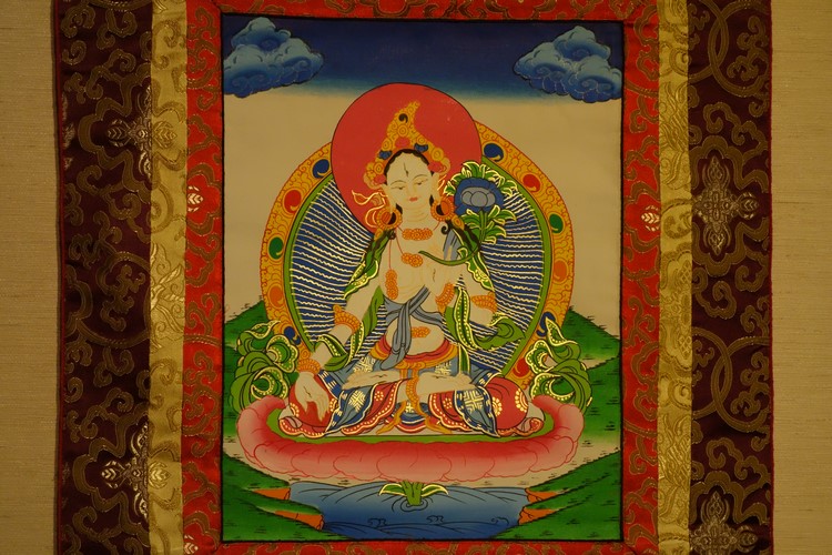 【仏画（タンカ）】白多羅菩薩（ホワイトターラ）  軸装 仏像 仏画【送料無料】