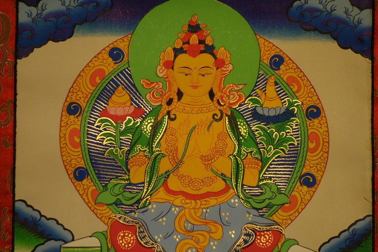【仏画（タンカ）】弥勒菩薩（マイトレーヤ） 軸装 仏像 仏画【送料無料】