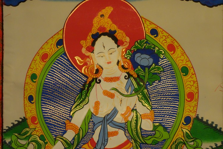 【仏画（タンカ）】白多羅菩薩（ホワイトターラ）  軸装 仏像 仏画【送料無料】