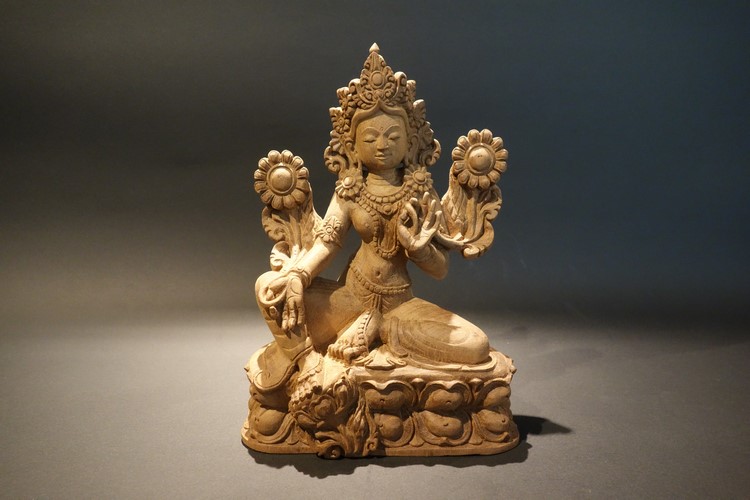【仏像】緑多羅菩薩（グリーンターラ）木彫り 仏像 20cm【送料無料】