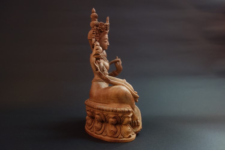 【仏像】緑多羅菩薩（グリーンターラ）木彫り 仏像 19cm【送料無料】
