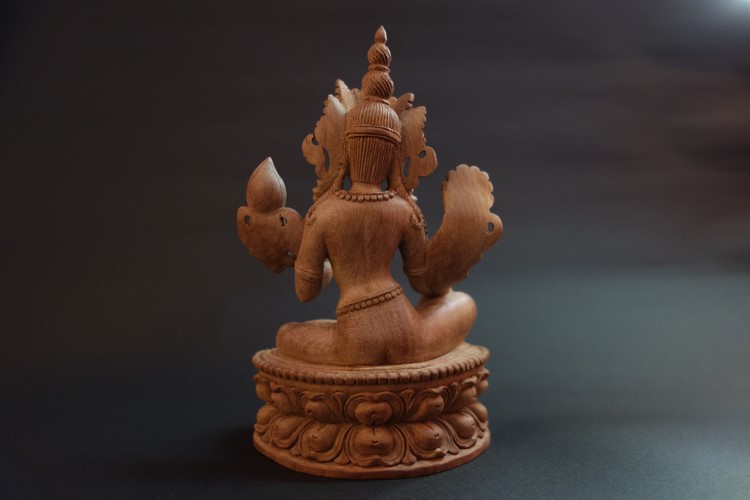 【仏像】緑多羅菩薩（グリーンターラ）木彫り 仏像 19cm【送料無料】